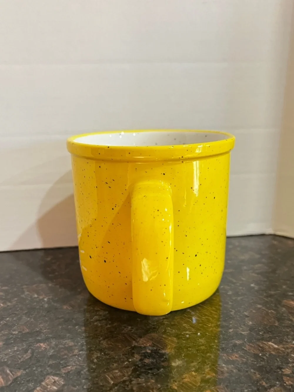 Coffee is My Morning Wine Mug Hallmark Yellow Speckled Ceramic 18 oz.